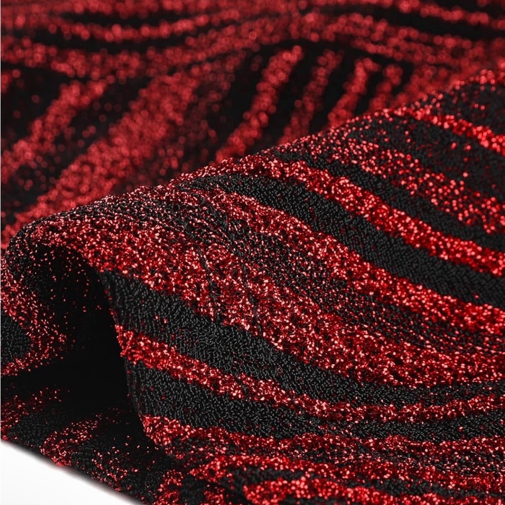 Allegra K Red & Black Sparkly Stripe Holiday Open Waterfall Cardigan NWOT - Picture 13 of 15